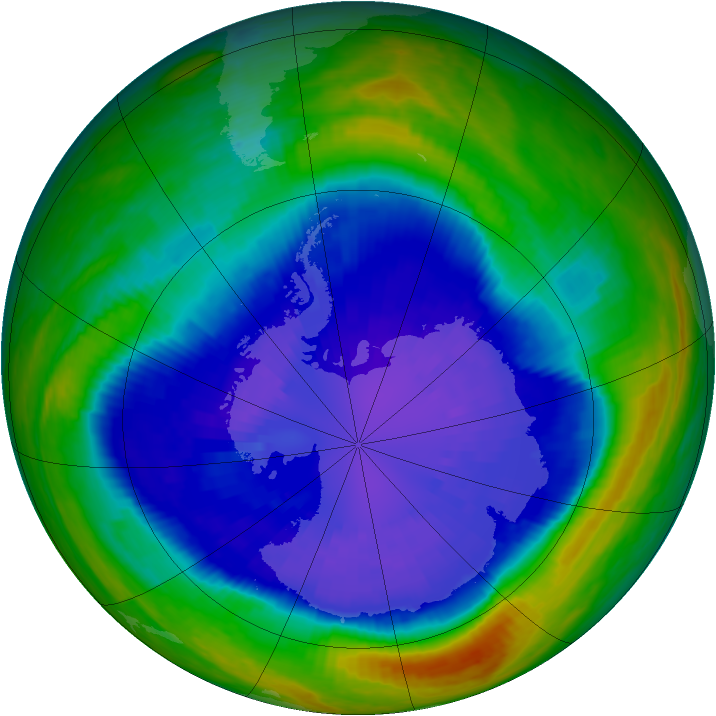 Antarctic ozone map for 11 September 2001